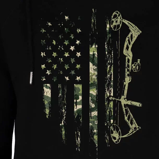 Camo American Flag Bowhunting Bow Archery Deer Hunting Gift Womens Funnel Neck Pullover Hood