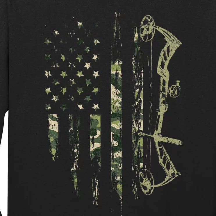 Camo American Flag Bowhunting Bow Archery Deer Hunting Gift Tall Long Sleeve T-Shirt