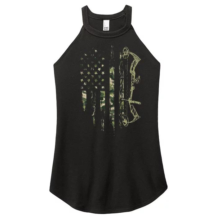 Camo American Flag Bowhunting Bow Archery Deer Hunting Gift Women’s Perfect Tri Rocker Tank