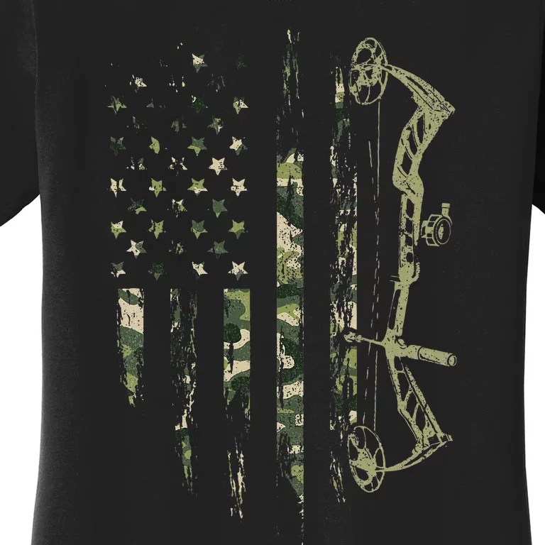 Camo American Flag Bowhunting Bow Archery Deer Hunting Gift Women's T-Shirt