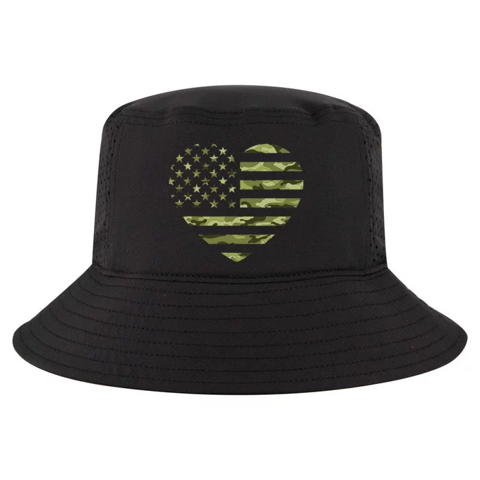 Camo American Flag Heart Camouflage Green Military Cool Comfort Performance Bucket Hat