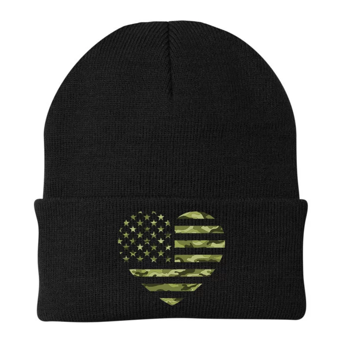 Camo American Flag Heart Camouflage Green Military Knit Cap Winter Beanie