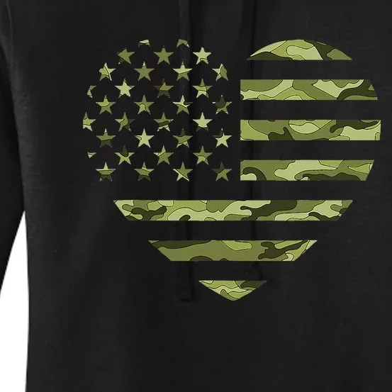 Camo American Flag Heart Camouflage Green Military Women's Pullover Hoodie