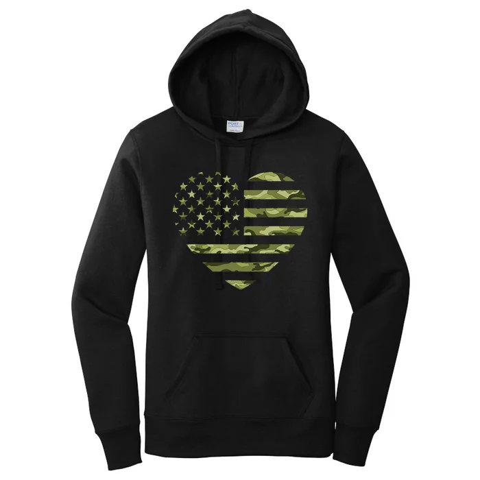 Camo American Flag Heart Camouflage Green Military Women's Pullover Hoodie