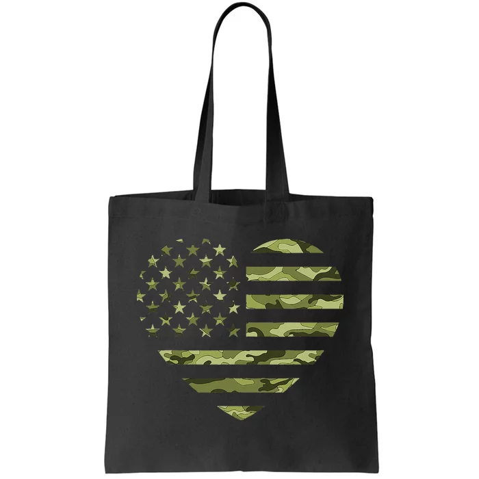 Camo American Flag Heart Camouflage Green Military Tote Bag