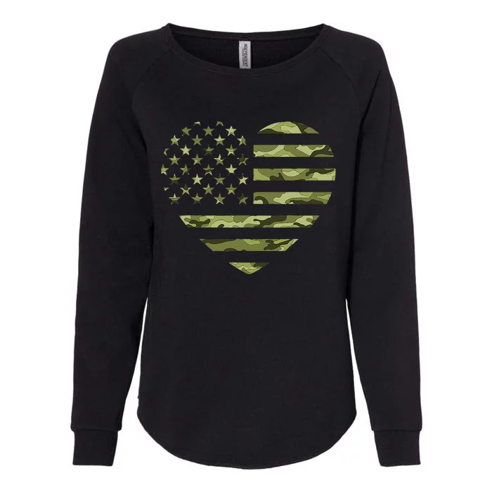 Camo American Flag Heart Camouflage Green Military Womens California Wash Sweatshirt