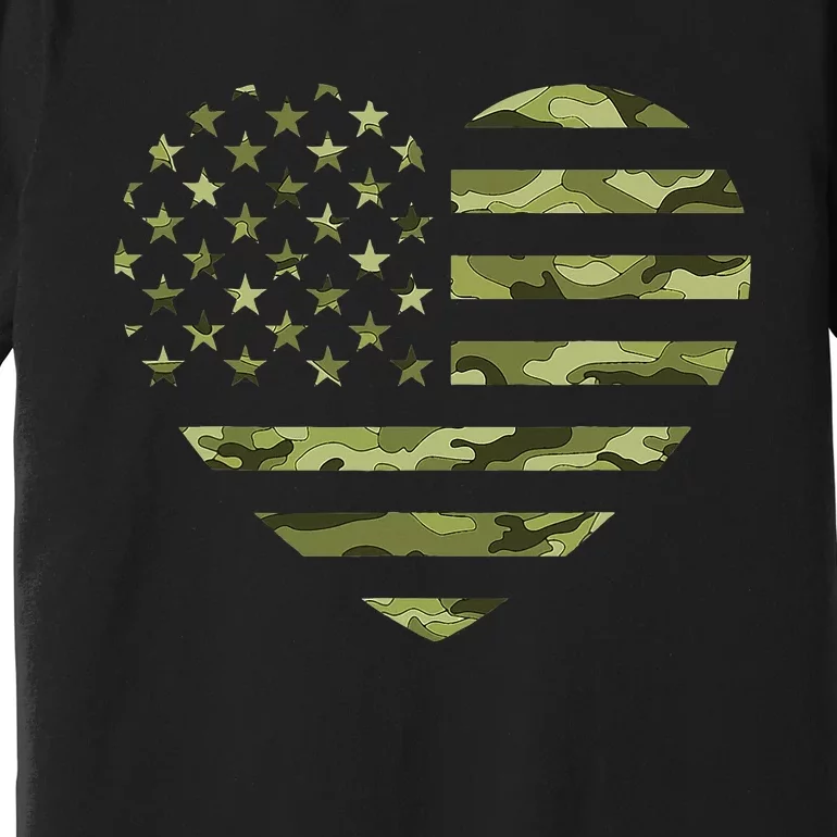 Camo American Flag Heart Camouflage Green Military Premium T-Shirt