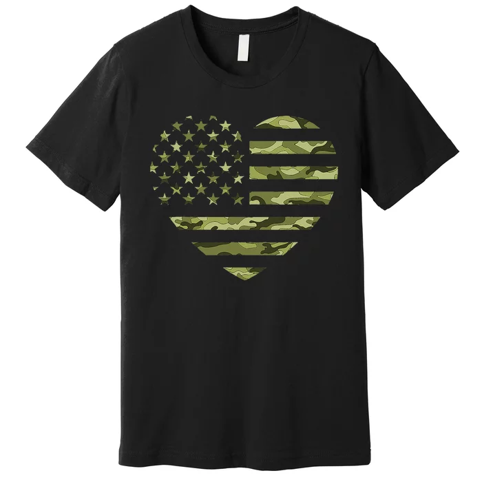 Camo American Flag Heart Camouflage Green Military Premium T-Shirt