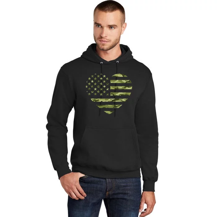 Camo American Flag Heart Camouflage Green Military Tall Hoodie