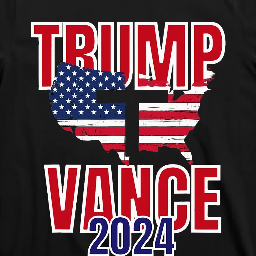 Christian Americans For Trump Vance Cross American Flag 2024 T-Shirt