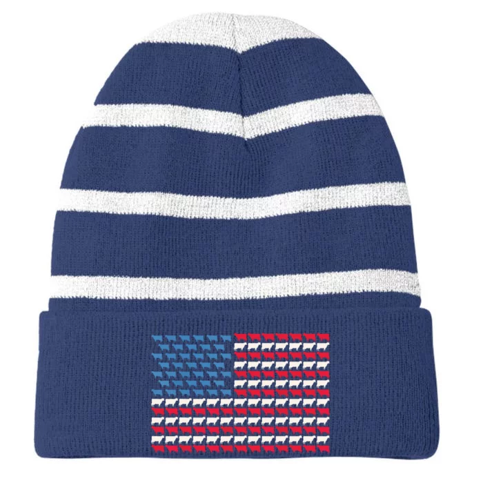 Cow American Flag Heifer US 4th Of July Farm Cattle USA Gift 2016 Striped Beanie with Solid Band