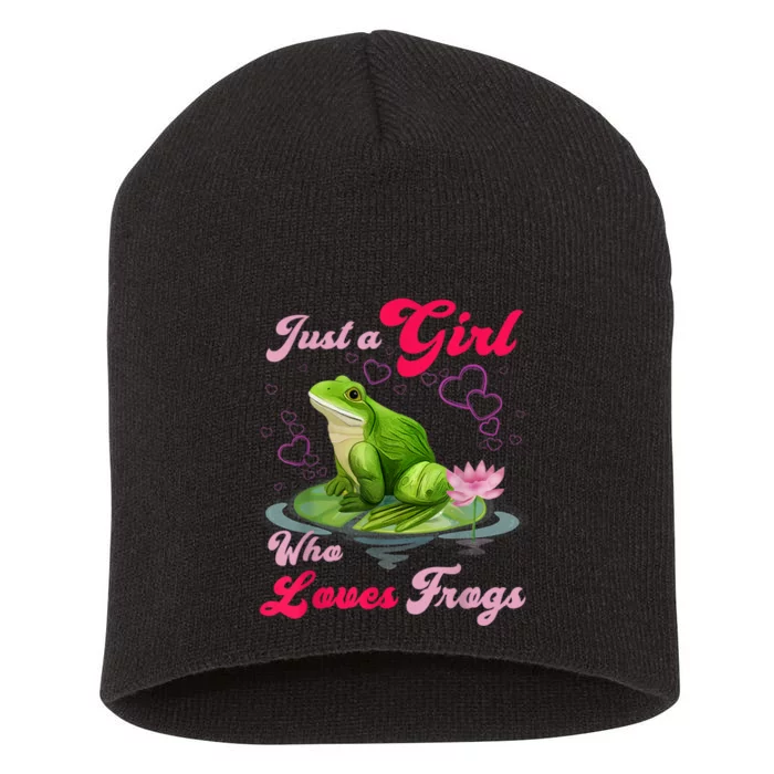 Cute And Funny Just A Girl Who Loves Frogs Short Acrylic Beanie