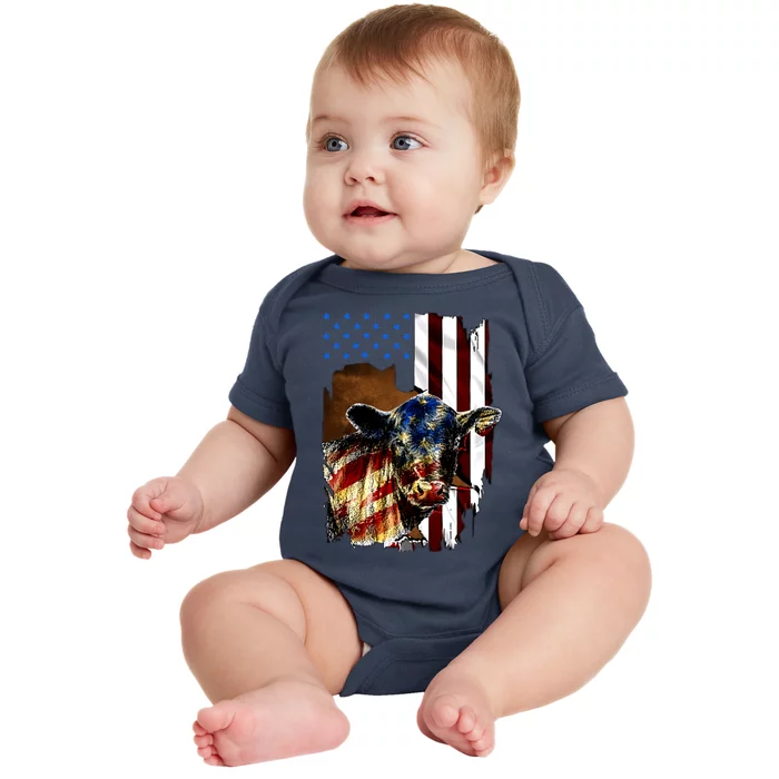 Cow American Flag Heifer Us 4th Of July Farm Cattle Usa Gift Baby Bodysuit