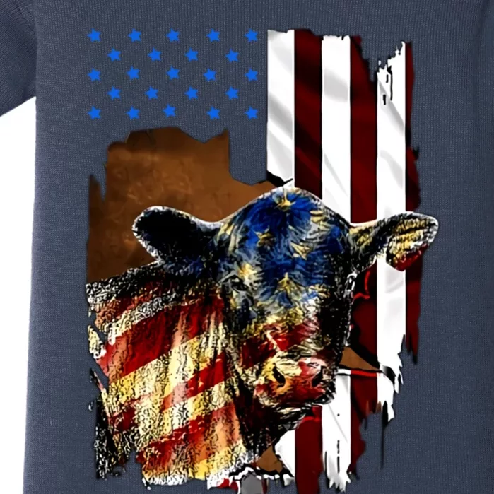 Cow American Flag Heifer Us 4th Of July Farm Cattle Usa Gift Baby Bodysuit