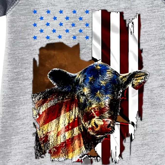 Cow American Flag Heifer Us 4th Of July Farm Cattle Usa Gift Infant Baby Jersey Bodysuit