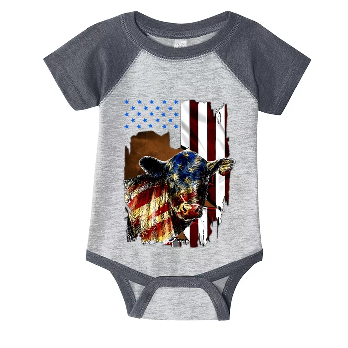 Cow American Flag Heifer Us 4th Of July Farm Cattle Usa Gift Infant Baby Jersey Bodysuit