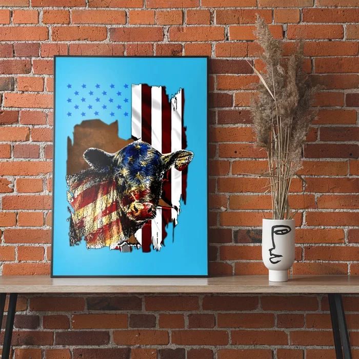 Cow American Flag Heifer Us 4th Of July Farm Cattle Usa Gift Poster