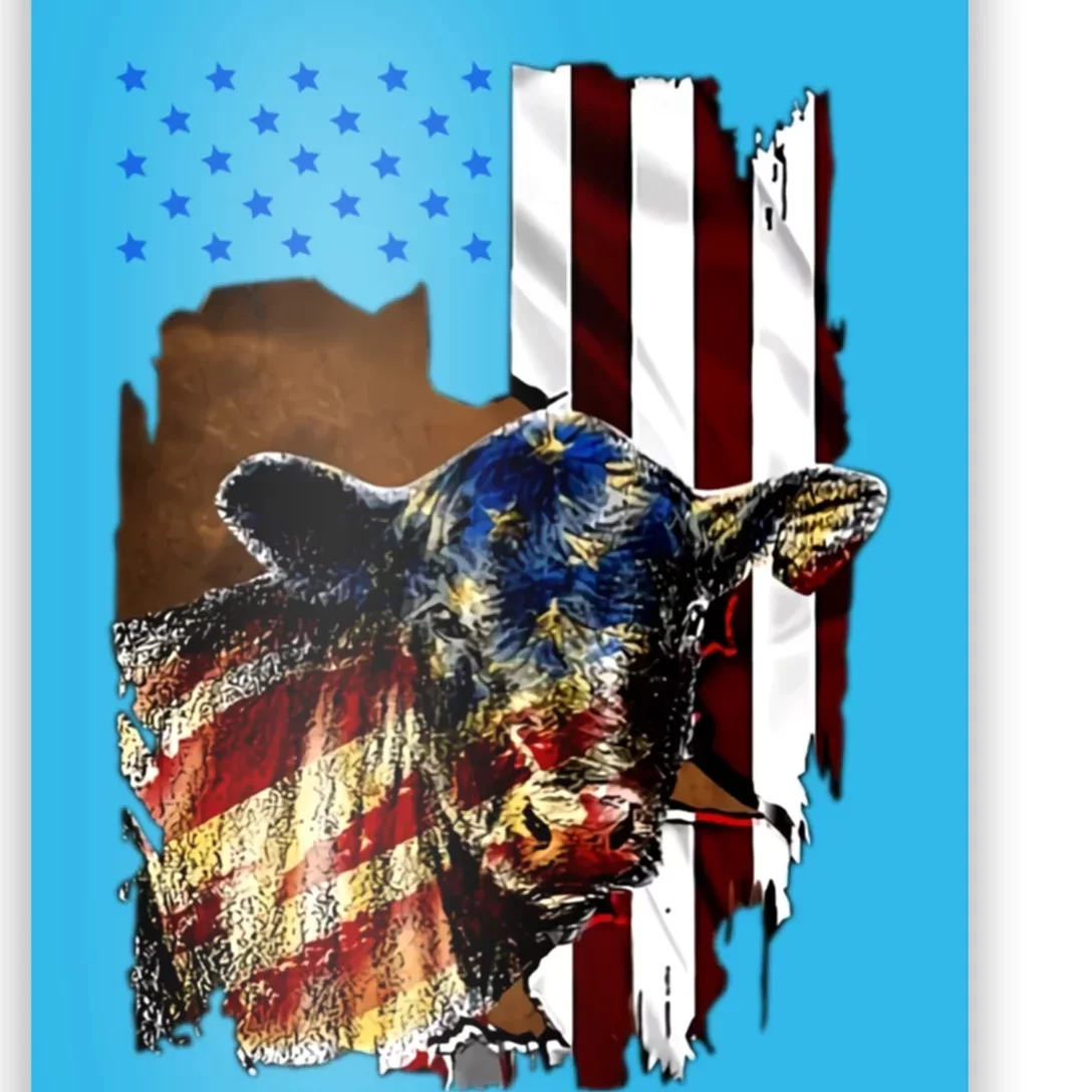 Cow American Flag Heifer Us 4th Of July Farm Cattle Usa Gift Poster