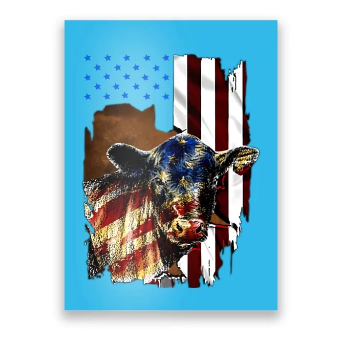 Cow American Flag Heifer Us 4th Of July Farm Cattle Usa Gift Poster