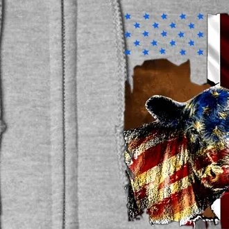 Cow American Flag Heifer Us 4th Of July Farm Cattle Usa Gift Full Zip Hoodie