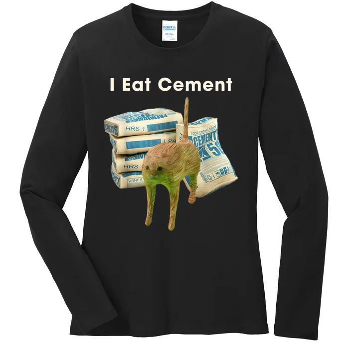 Classic Art Funny Catmeme Colorful Portrait I Eat Cement Ladies Long Sleeve Shirt