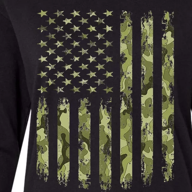 Camo American Flag Desert Green Camouflage Tactical Military Womens Cotton Relaxed Long Sleeve T-Shirt