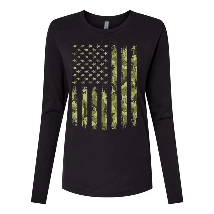 Camo American Flag Desert Green Camouflage Tactical Military Womens Cotton Relaxed Long Sleeve T-Shirt