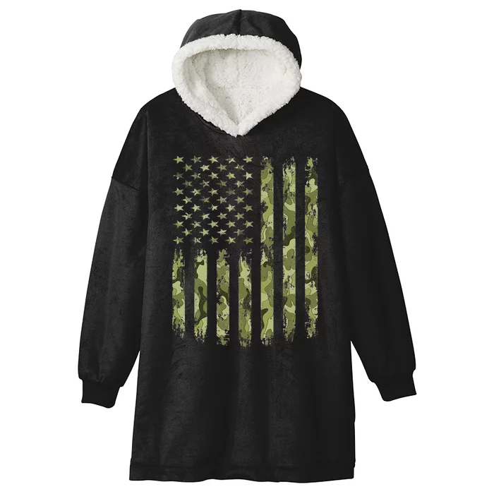 Camo American Flag Desert Green Camouflage Tactical Military Hooded Wearable Blanket