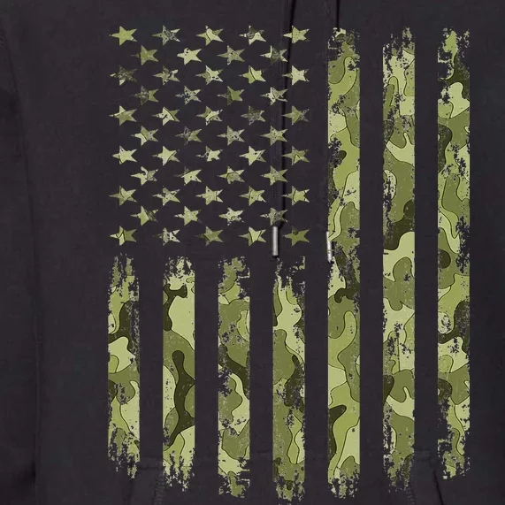 Camo American Flag Desert Green Camouflage Tactical Military Premium Hoodie