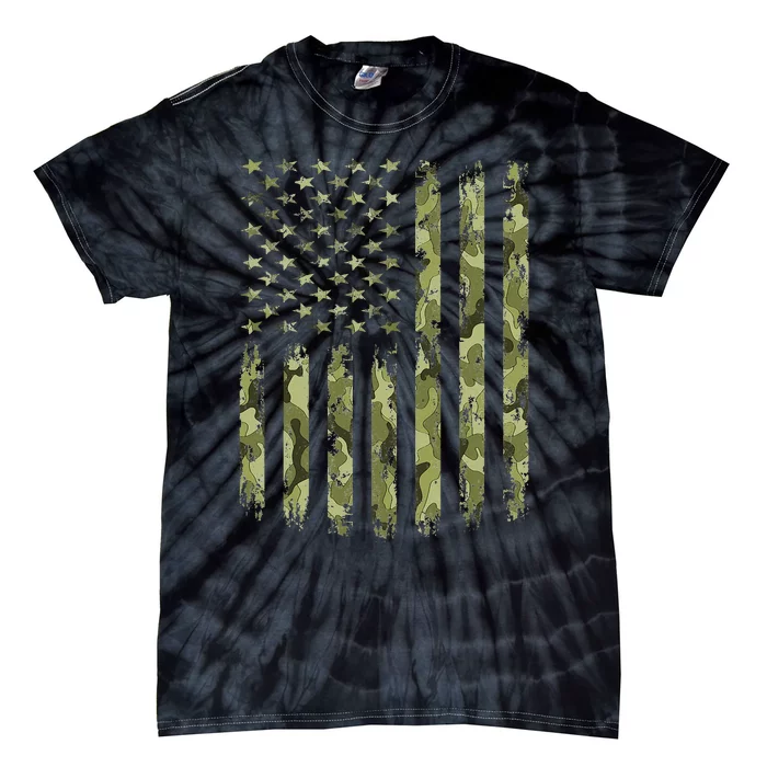 Camo American Flag Desert Green Camouflage Tactical Military Tie-Dye T-Shirt