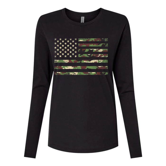 Camo American Flag Usa Military Tactical Camouflage Desert Womens Cotton Relaxed Long Sleeve T-Shirt