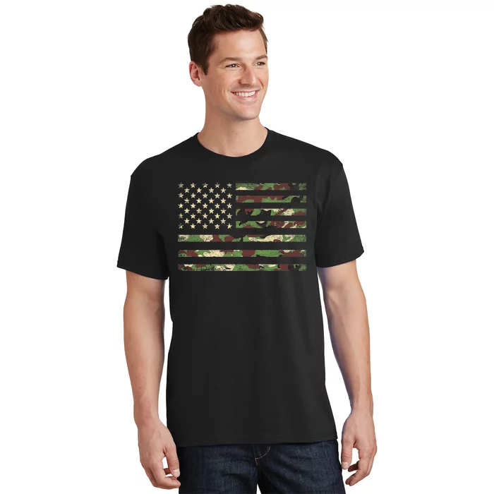 Camo American Flag Usa Military Tactical Camouflage Desert T-Shirt