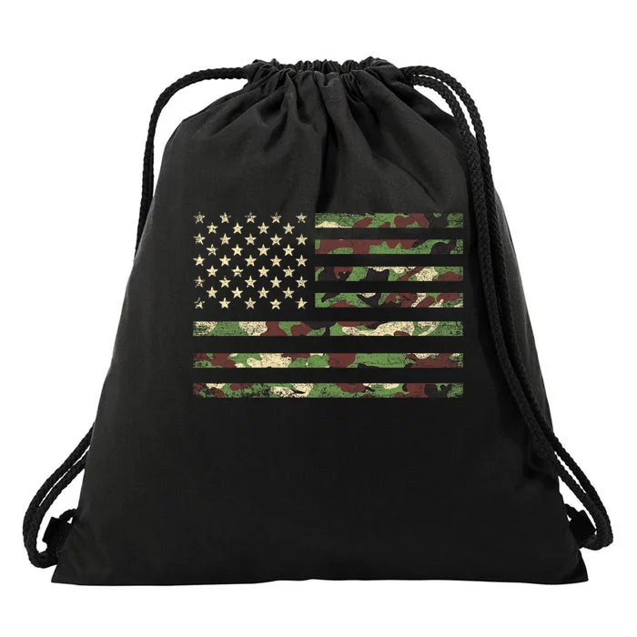 Camo American Flag Usa Military Tactical Camouflage Desert Drawstring Bag