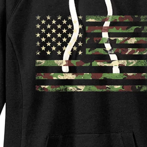 Camo American Flag Usa Military Tactical Camouflage Desert Women's Fleece Hoodie