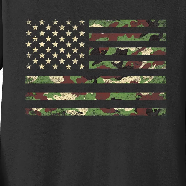 Camo American Flag Usa Military Tactical Camouflage Desert Kids Long Sleeve Shirt