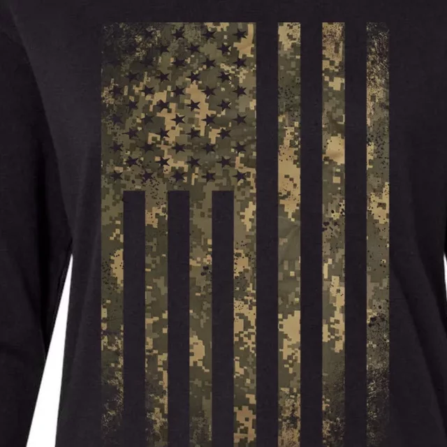 Camouflage American Flag Print Camo Military Tactical Funny Gift Womens Cotton Relaxed Long Sleeve T-Shirt