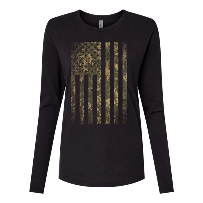 Camouflage American Flag Print Camo Military Tactical Funny Gift Womens Cotton Relaxed Long Sleeve T-Shirt