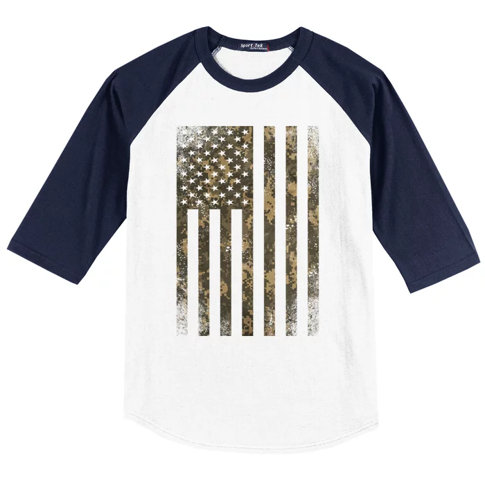 Camouflage American Flag Print Camo Military Tactical Funny Gift Baseball Sleeve Shirt