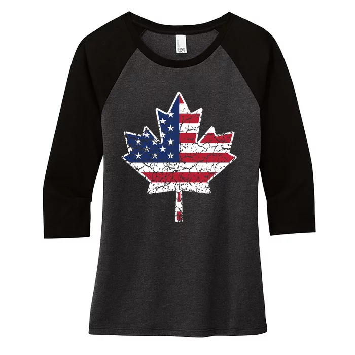 Canadian American Flag - Canada and US Flag Gift Women's Tri-Blend 3/4-Sleeve Raglan Shirt