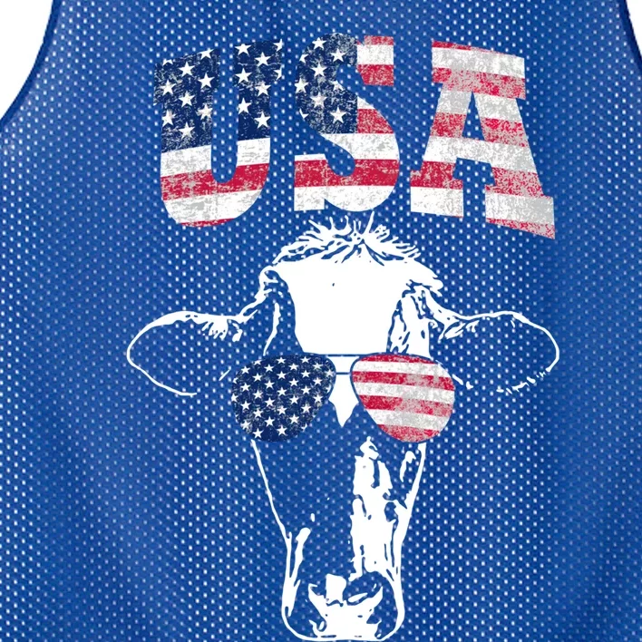 Cow American Flag Cool Funny 4th Of July Usa America Gift Mesh Reversible Basketball Jersey Tank