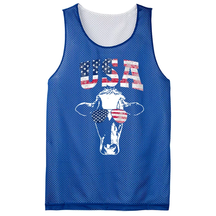 Cow American Flag Cool Funny 4th Of July Usa America Gift Mesh Reversible Basketball Jersey Tank