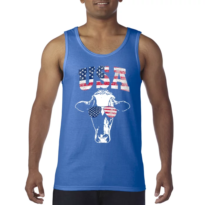 Cow American Flag Cool Funny 4th Of July Usa America Gift Tank Top