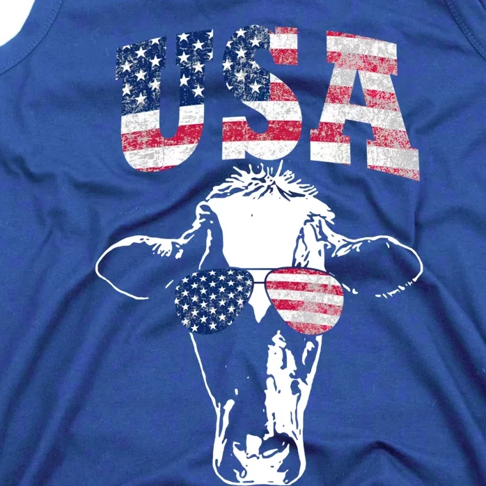 Cow American Flag Cool Funny 4th Of July Usa America Gift Tank Top