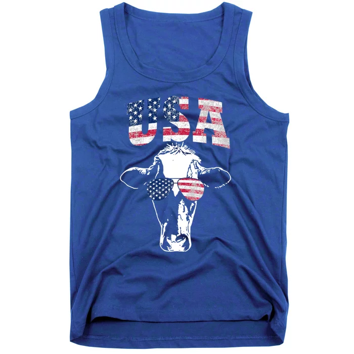 Cow American Flag Cool Funny 4th Of July Usa America Gift Tank Top