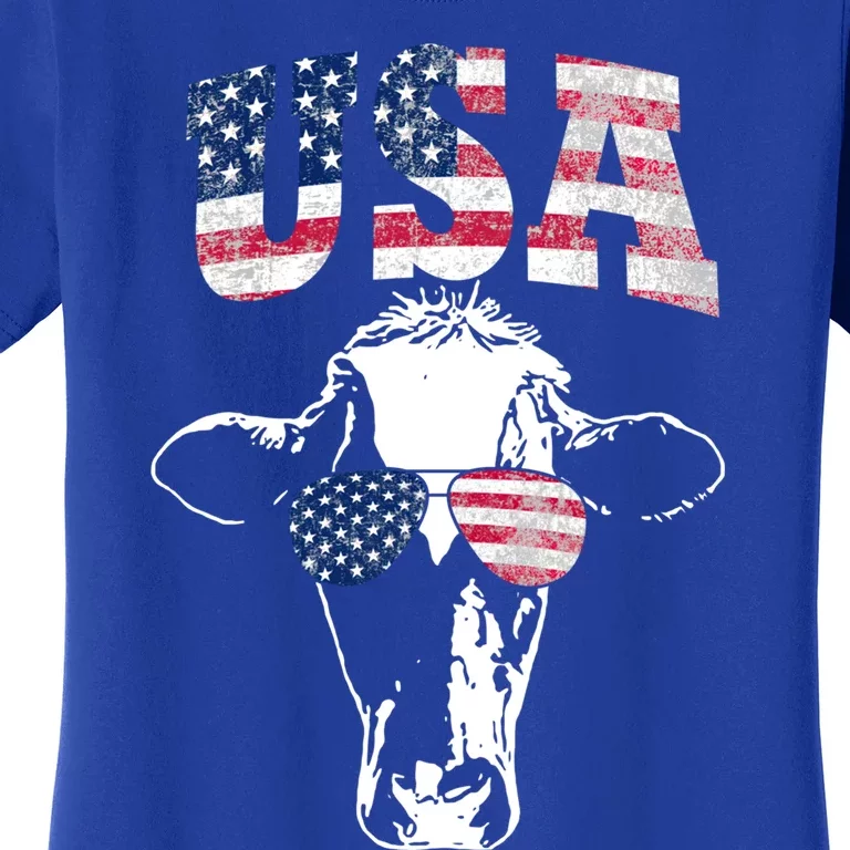 Cow American Flag Cool Funny 4th Of July Usa America Gift Women's T-Shirt