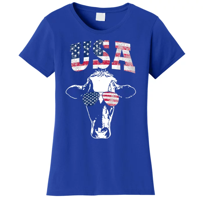 Cow American Flag Cool Funny 4th Of July Usa America Gift Women's T-Shirt