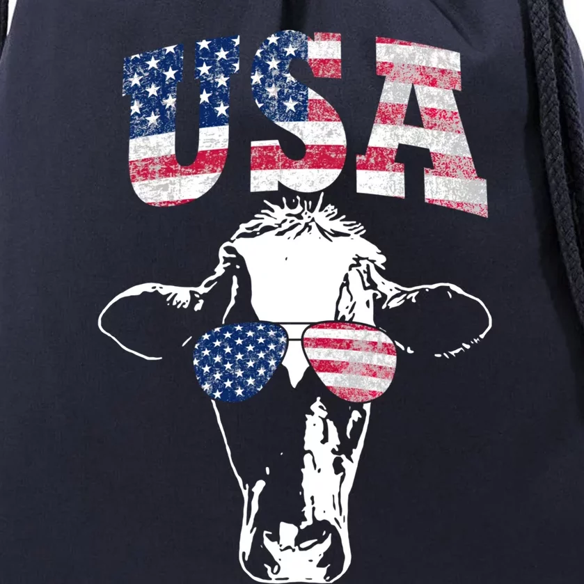 Cow American Flag Cool Funny 4th Of July Usa America Gift Drawstring Bag