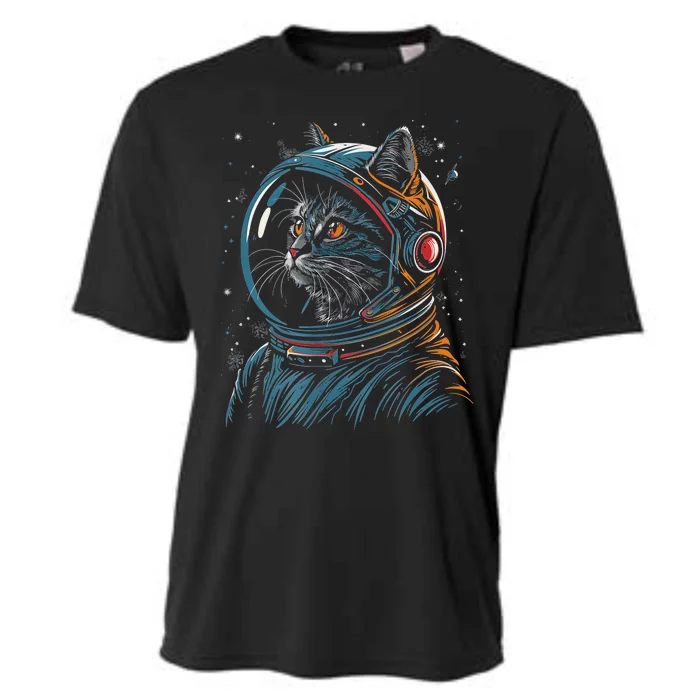 Cat Astronaut Funny Animal Design Cooling Performance Crew T-Shirt