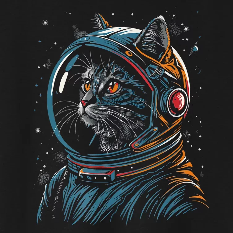 Cat Astronaut Funny Animal Design Women's Crop Top Tee