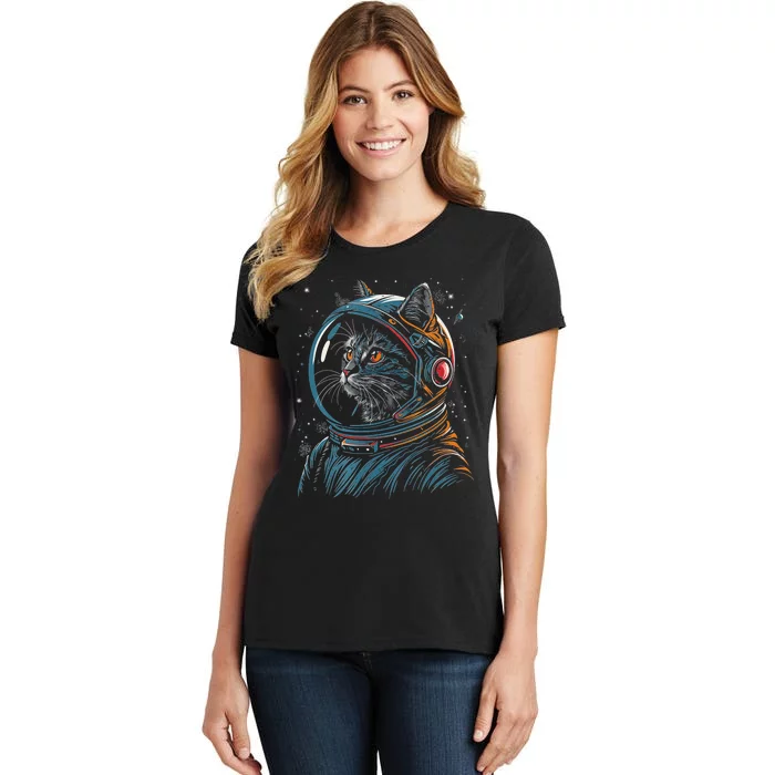 Cat Astronaut Funny Animal Design Women's T-Shirt